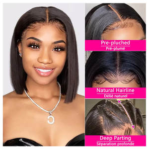 วิกผมบ๊อบธรรมชาติสีดำวิกผมมนุษย์16นิ้วความละเอียดสูงแบบมีลูกไม้ด้านหน้า13x4สำหรับผู้หญิงผิวดำ180ความหนาแน่น - Product Image 3