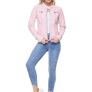 Chaqueta de cuero de mujer con cuello levantado de talla grande para adultos Chaqueta de mujer con estampado de logotipo personalizado transpirable de alta calidad - Product Image 5