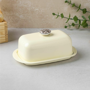 Mantequillera de cerámica con diseño geométrico colorido y perilla naranja, disponible a precios de mayoreo, mantequillera de cerámica. - Product Image 5