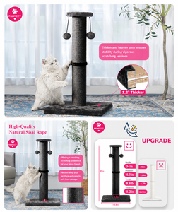 PAWFECT Árbol rascador duradero para gatos, 27 pulgadas, con alfombra negra, bolas de pompón, base estable, 1 nivel, para todas las razas - Product Image 4