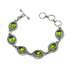 Pulsera de Lujo Hecha a Mano con Peridoto, Plata de Ley 925, 8 Pulgadas, Joyería de Peridoto Natural, Certificado GIA, Oro de 18K - Product Image 1