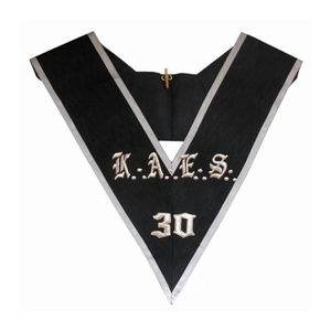 30th Degree Scottish Rite Collar KAES Black Moire con bordes grises personalizados según la demanda del comprador - Product Image 1