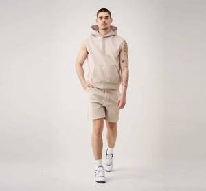 Conjunto de pantalones cortos unisex sin mangas con capucha-Conjunto de ropa deportiva informal y cómoda Ideal para gimnasio, deportes y uso diario - Product Image 2