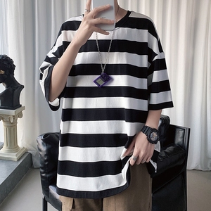 เสื้อยืดสำหรับผู้ชายลายทางแนวนอนเสื้อยืดคอตตอน100% สินค้าส่งออกไปยังสหรัฐอเมริกายุโรปสหราชอาณาจักร - Product Image 5