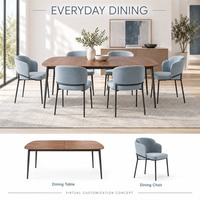 Ensemble de meubles modernes bleus et gris sur mesure pour toute la maison, canapé modulaire, table à manger, chaises et lit rembourré