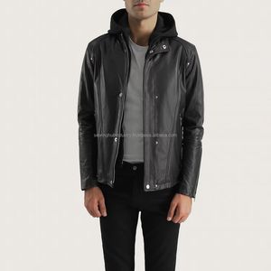 Fashionable Trend High-quality <b>Slim</b>-<b>fit</b> Zip Fastening <b>Jacket</b> Attractive Striped Black Full-grain Leather <b>Jacket</b> for Men - Product Image 1