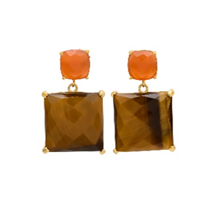 มาใหม่ไทเกอร์อายและพีช Chalcedony พลอย925สเตอร์ลิงรูปสี่เหลี่ยมผืนผ้าต่างหูเงิน - Product Image 1