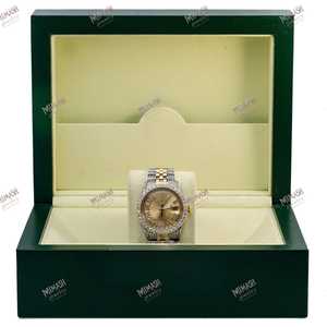 Nueva llegada 38mm analógico número romano Auto fecha esfera dorada reloj de cuarzo lujoso oro acento dos tonos Moissanite relojes de diamantes - Product Image 6