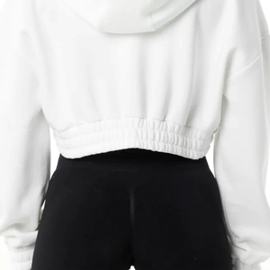 Sweat à capuche classique à fermeture éclair pour femmes, style à épaules tombantes noires avec 55% coton 45% Spandex, coupe courte surdimensionnée pour l'hiver - Product Image 6