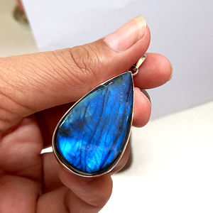 Collar con colgante artesiano de Plata de Ley 925 de labradorita azul natural única al por mayor, colgantes de moda de estilo bohemio - Product Image 3