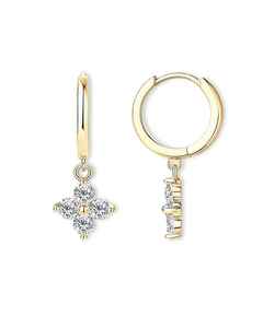 Pendientes de Diamantes Cultivados en Laboratorio con Corte Redondo de Trébol de Cuatro Hojas, Oro Sólido de 14K, Joyería Fina de Última Moda para Mujer, Regalo de Boda - Product Image 5