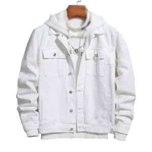 Veste en jean blanche pour homme, 100% coton, style décontracté d'hiver, fermeture éclair, style streetwear, vêtements d'extérieur - Product Image 1