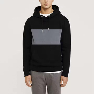 New Custom <b>Men's</b> 100% Cotton Terry <b>Fleece</b> Pullover Hoodie <b>Black</b> Grey Panel Designer Winter Season Plus Size Hoodie For <b>Mens</b> - Product Image 1