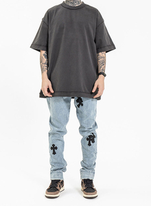 Camiseta de lavado ácido con logotipo personalizado, camiseta Vintage de gran tamaño transpirable Unisex de 100% algodón, camisetas para hombre - Product Image 2