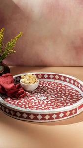 Plateau rond de luxe en incrustation de nacre et ensemble pour servir du thé, du café, du petit-déjeuner et de la décoration intérieure d'Inde - Product Image 3