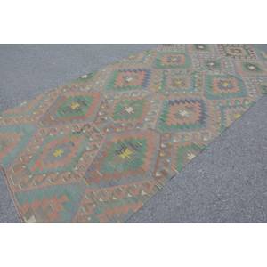 Tapis de support en Latex écologique en laine marron vert Kilim Vintage 5x10 pieds Patchwork motif plat tissage Technique salle à manger - Product Image 2