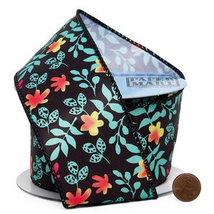 Luxury Floral Flowers & Stems on Black <b>Wire</b> <b>Ribbon</b> Polyester and Silk Material for Wedding Birthday & Halloween Gift Wrapping - Product Image 2