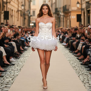 Bustier de mariée élégant en satin blanc avec garniture à volants, fournisseur et fabricant du Pakistan - Product Image 4