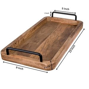 Plateau de service en bois de forme ovale du fabricant OEM avec poignée en aluminium Design feuille parfait pour la fête et autres décorations - Product Image 4
