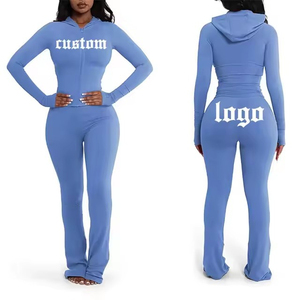 Tracksuits Gym Skinny <b>Legging</b> Two Piece Set Jacket Long Sleeve Zipper Sweatshirt <b>Flare</b> Pants Joggers Women Tracksuits Set 2025 - Product Image 1
