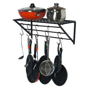 Support mural en acier pour casseroles, couvercles et ustensiles, avec crochets de suspension, organiseur de cuisine, fabriqué en Inde - Product Image 5