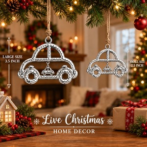 Ornement suspendu en forme de voiture en métal argenté, accessoire classique pour la décoration de l'arbre de Noël - Product Image 4