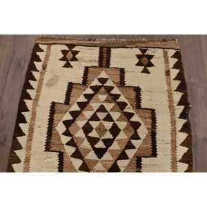 Vintage Turkish Rug, 2.7x9.6 ft Kilim Rug, <b>Brown</b> Solid <b>Wool</b> Rug - Product Image 4