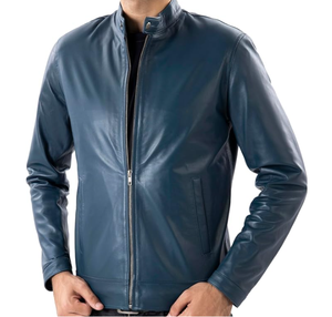 100% Genuine Sheep Leather Winter Jacket Sherpa Lining Breathable <b>Viscos</b> Zipper Closure Stand Collar Slim Fit Casual Use Jacket - Product Image 3