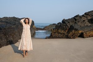 Vestido Maxi Floral Estampado a Mano con Bloques de Algodón Orgánico, Vestido de Verano Bohemio - Product Image 6