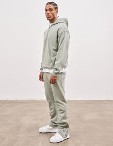 Nouvelle conception 100% coton survêtement empilé pantalon de survêtement évasé et ensemble de sweat à capuche à épaules tombantes - Product Image 1