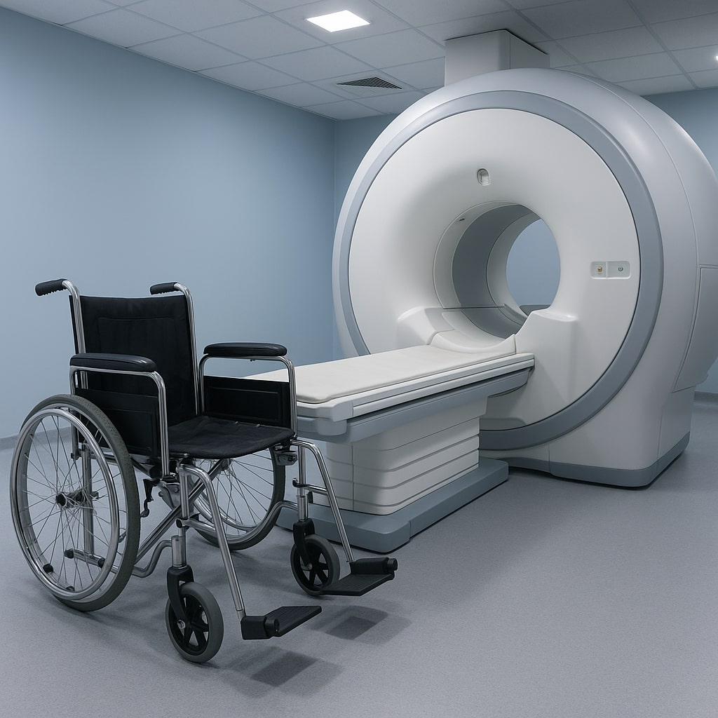 MRI совместимая полностью пластиковая ручная инвалидная коляска Больничная мебель без металлического магнетизма для использования MR и CT