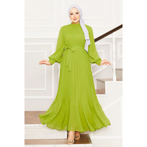 Vestido de Noche Verde Oliva con Mangas de Organza y Detalles de Ganchillo, Estilo Línea A para Fiesta, Vestido de Gala, Look Sencillo para Invitada de Boda, Largo hasta el Suelo, Corte Imperio - Product Image 1