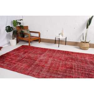 Vintage Turkish Rug 5.2x9.4 ft, <b>Red</b> Large Abstract <b>Wool</b> Rug - Product Image 3