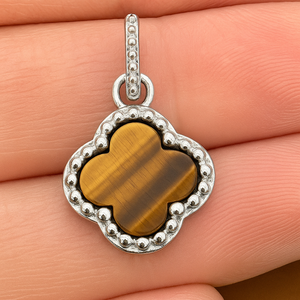 Joyería Minimalista de Plata de Ley 925, Colgante de Trébol con Ojo de Tigre, Baño de Rodio, Piedra Preciosa Natural, Amuleto de la Suerte, Protección Unisex - Product Image 4