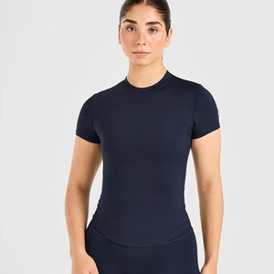 เสื้อยืดเข้ารูปสีกรมท่าสำหรับผู้หญิงเสื้อยืดแขนสั้นนุ่มน้ำหนักเบาระบายอากาศได้ดีดีไซน์ใหม่ล่าสุด - Product Image 1