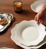 Assiette en céramique vintage à bord perlé, de luxe, profonde, pour servir des plats occidentaux et des desserts