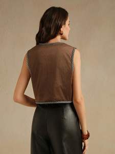 Chaqueta Corta Estilo Bohemio Indio Vintage con Bordado Floral, Chaleco de Estilo Dulce - Product Image 5