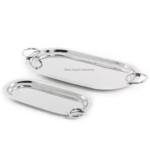 Bandeja de Metal Sólido para Servir Comida Propósito de Boda Vajilla Casera Bandeja Decorativa para Servir en Forma Ovalada Chapada en Oro - Product Image 2