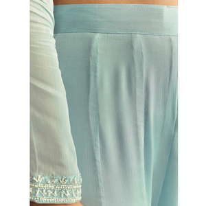 Azul cielo Chinon Kurta Dupatta conjunto con Moti y Cutdana trabajo al por mayor mujeres Ropa Étnica OEM proveedor de fábrica de ropa personalizada - Product Image 6