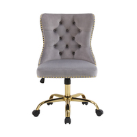 Fauteuil de Direction Pivotant Luxueux en Velours Gris Traditionnel avec Base Dorée et Dossier Tête de Lion pour Bureau à Domicile et Salle à Manger d'Hôtel