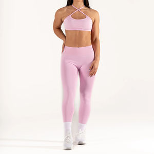 Nouvel ensemble de leggings et soutien-gorge sans couture pour femmes, avec logo personnalisé, taille en V, ensembles de fitness pour l'entraînement, leggings de yoga à taille élastique pour femmes - Product Image 5