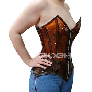 OEM ODM Brown Transparent PVC <b>Corset</b> See-Thru Overbust Underwire Cups Waist Shaping <b>Corset</b> with Front Zipper - Product Image 3