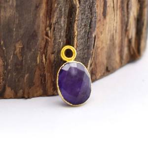 Dije de Amatista, Piedra Ovalada Facetada de 8x10 mm, Chapado en Oro, Pequeño Colgante de Granate para Joyería - Product Image 1