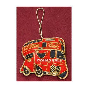 Zari bordado adornos navideños árbol colgante propósito en regalos de Festival artículo Material de tela forma de autobús para decoraciones del hogar - Product Image 1