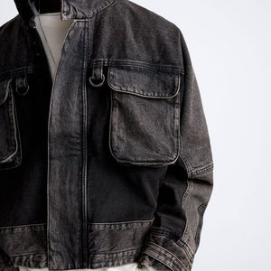 Veste en jean vintage à boutons avec broderie personnalisée STITCHMODE, impression de logo, lavage vintage, veste décontractée pour homme, poche plaquée de haute qualité - Product Image 4