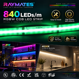 Tira de Luces LED COB RGBW Multicolor Flexible de Alta Densidad sin Puntos RAYMATES 24V 840leds/m DC24V para Decoración de Gabinetes del Hogar - Product Image 3