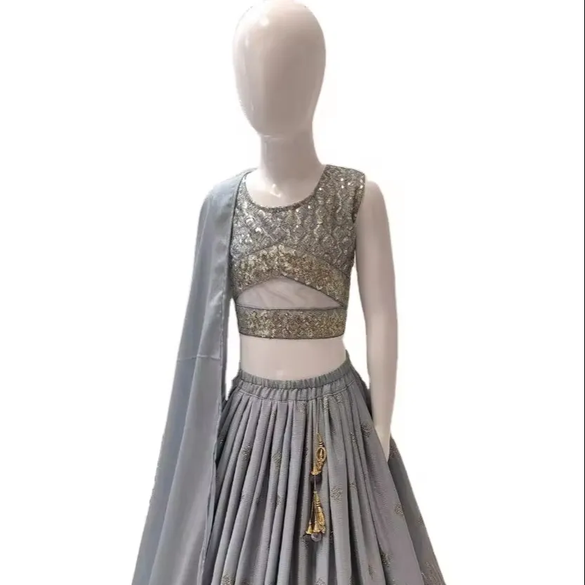 Трендовые блестки вышитые с красивым принтом Дети Lehenga Choli для маленьких девочек