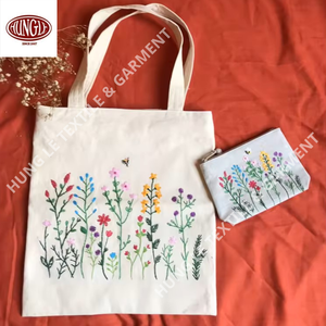 Set of 2 Hand-Embroidered Tote Bags and <b>Small</b> <b>Purses</b> Decorative Flower Embroidery - Product Image 2