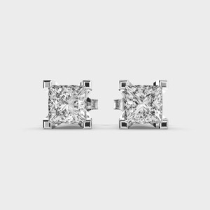 Pendientes de Diamantes Cultivados en Laboratorio, Corte Princesa, Cuatro Puntas, Dos Tonos, Plata y Rodio, Certificados por IGI, Regalo, Plata de Ley 925 - Product Image 1
