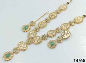 Fleur et ovale élégant Kundan indien fantaisie traditionnel ton or Kundan perle Long collier boucle d'oreille ensemble avec Mangtikka femmes fille - Product Image 4